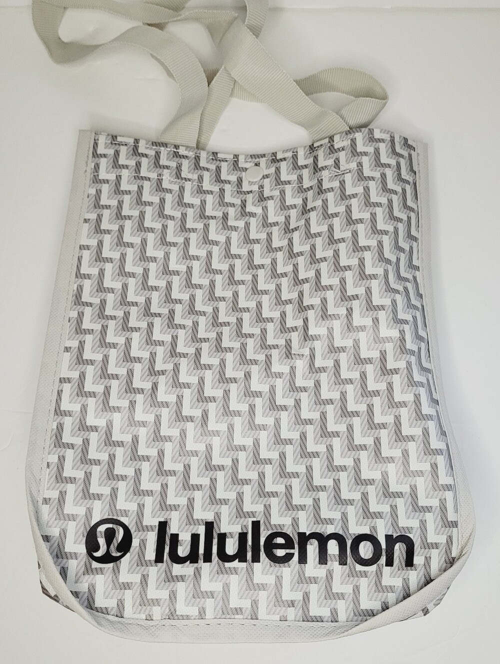 Lululemon Reusable Shopping Bag Gray White “L” Pattern | 12X9 in Small Size